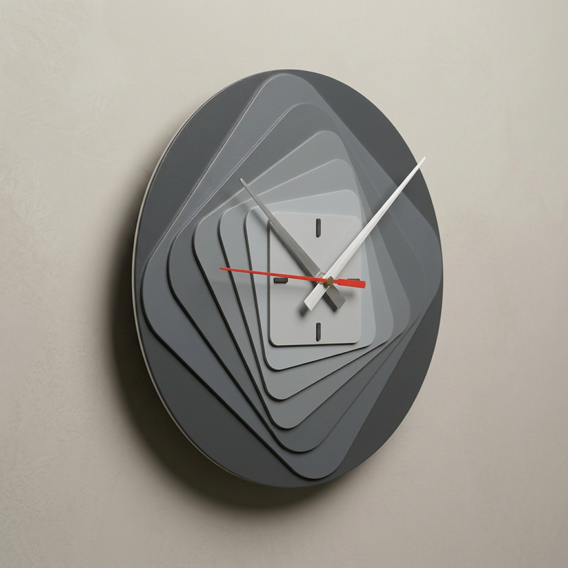 Modern 7-Layer Grey Wooden Wall Clock