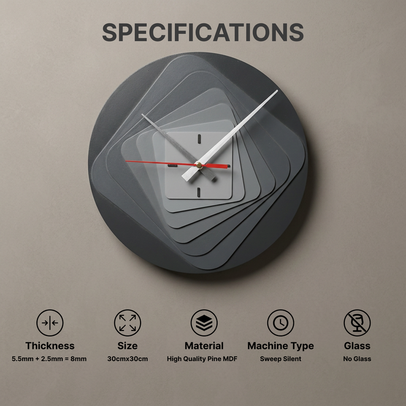 Modern 7-Layer Grey Wooden Wall Clock