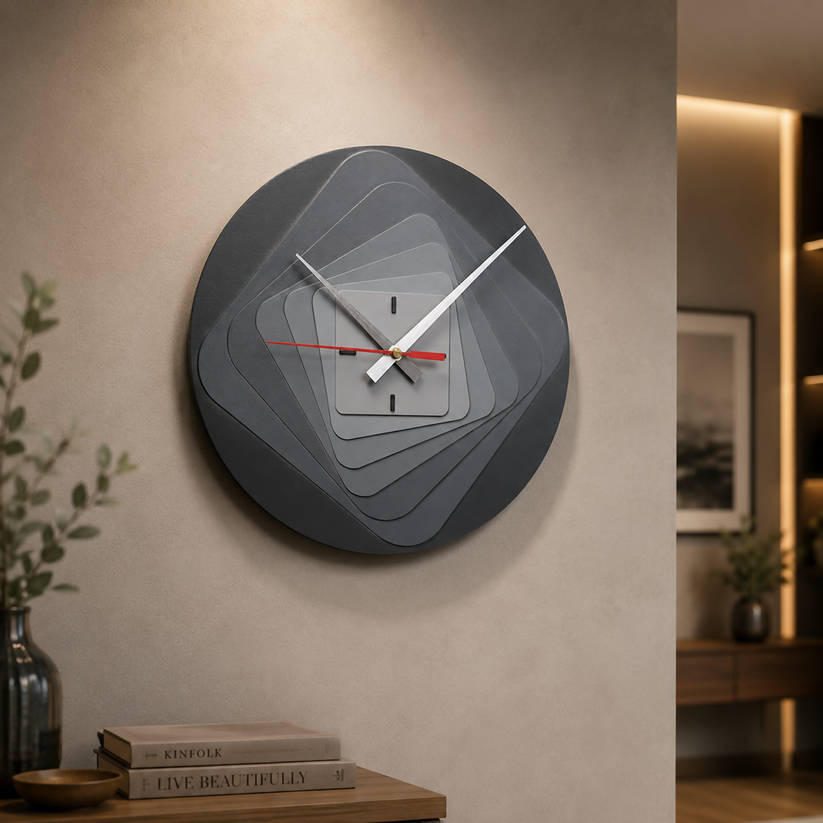 Modern 7-Layer Grey Wooden Wall Clock
